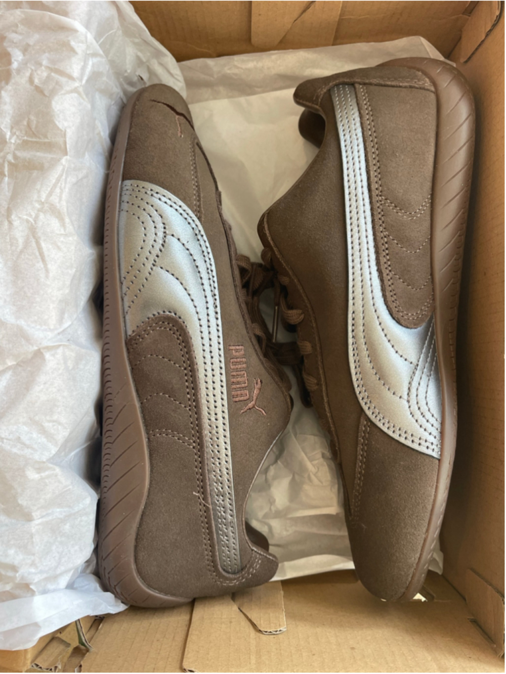 Puma Speedcat Lux Womens 8 Chocolate Brown Suede Silver Gum Sneakers NIB